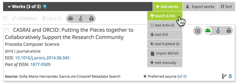 Figure 280018: Screenshot of an ORCID record's Works section
