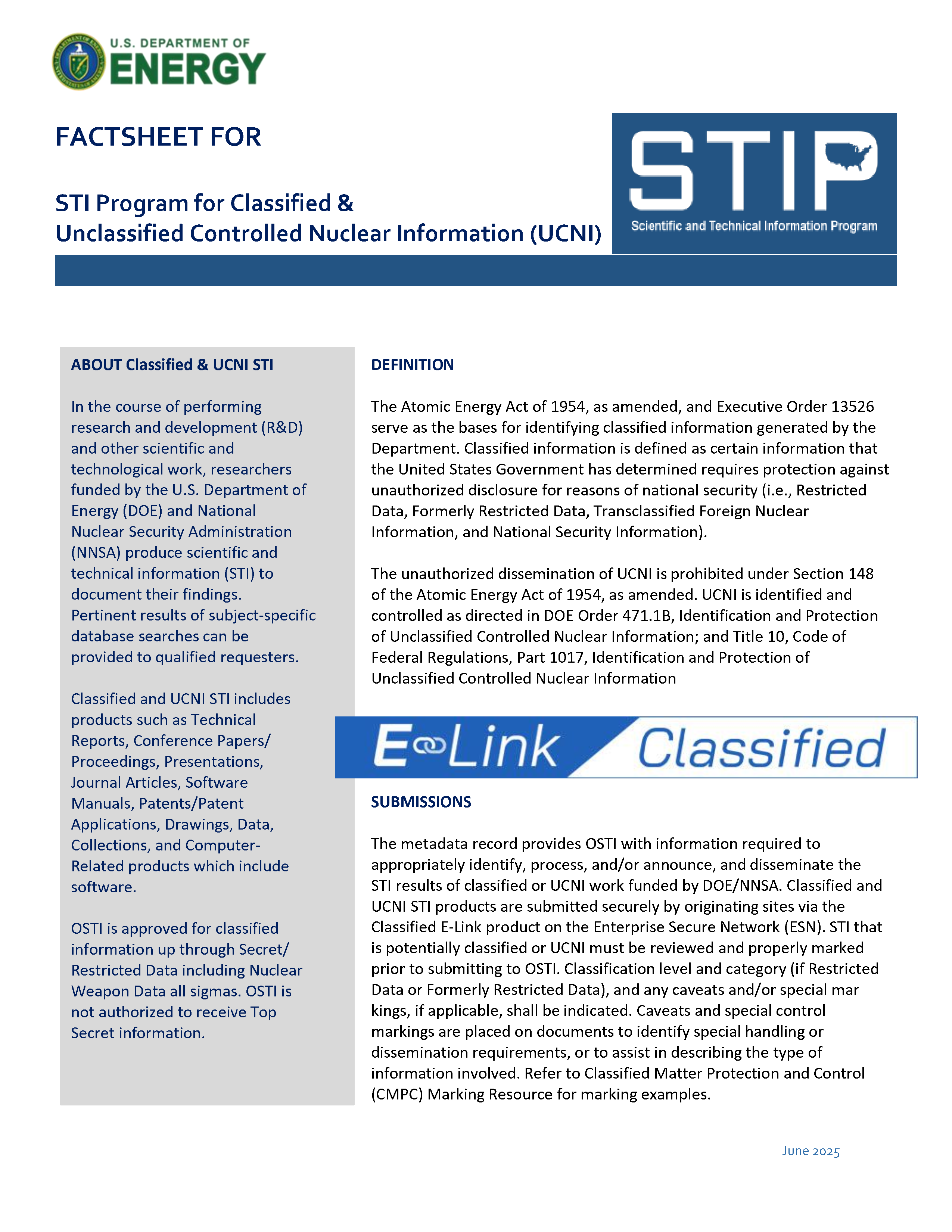 Classified and Unclassified Controlled Nuclear Information (UCNI) - Labs Page 1