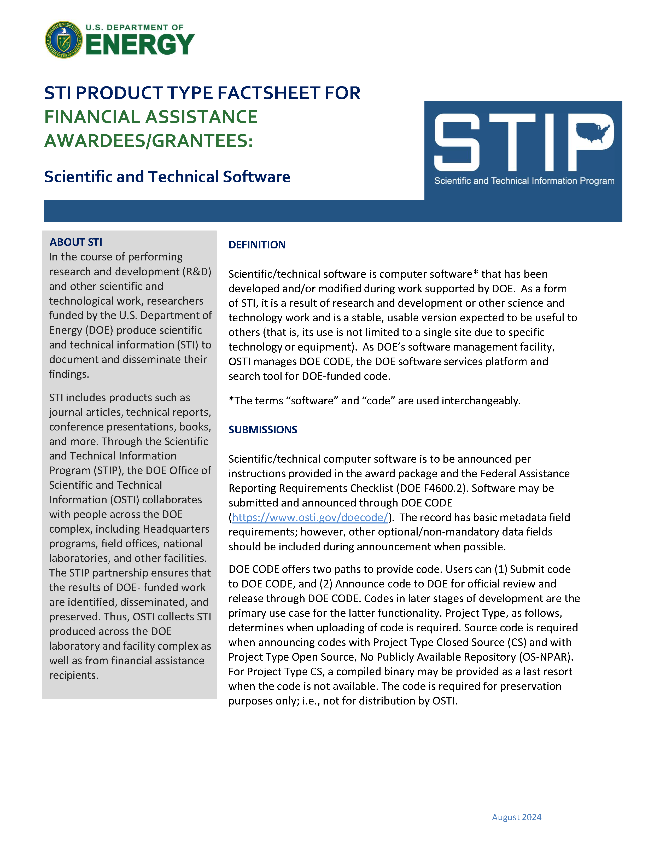 Scientific and Technical Software - Grantees Page 1