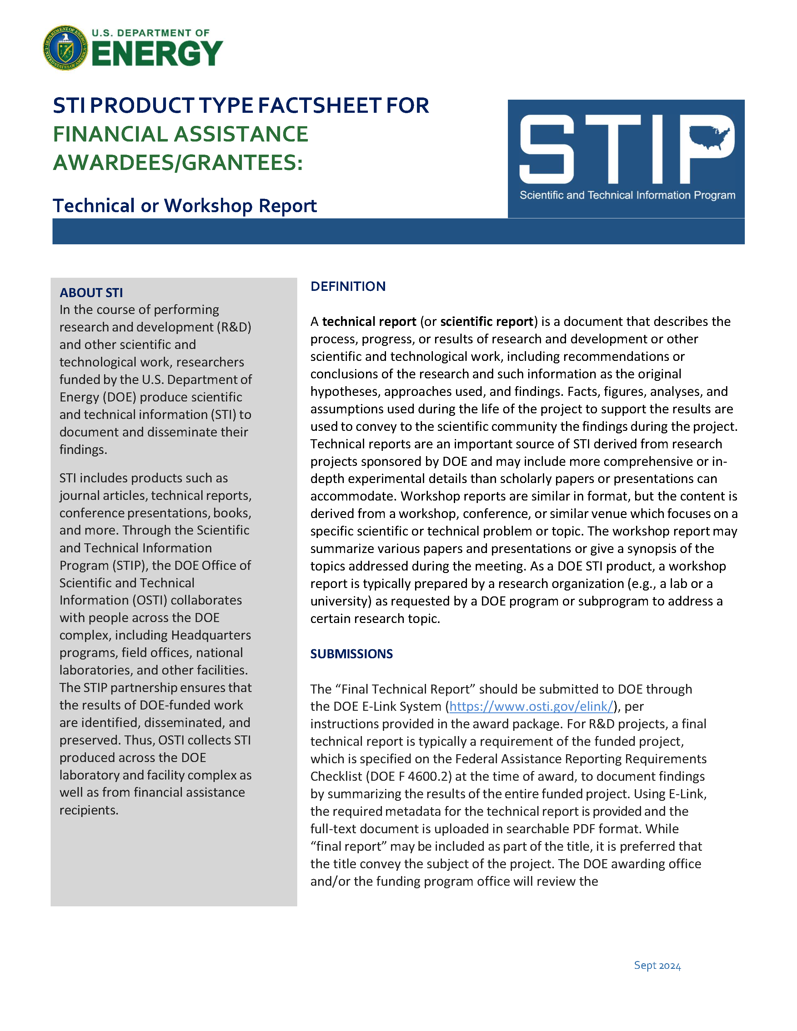 Technical or Workshop Report - Grantees Page 1